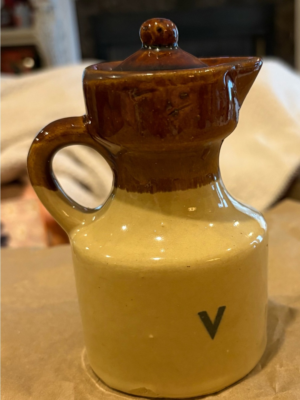Ceramic Two-Tone Brown and Tan Mini Pitcher - Brand Unspecified